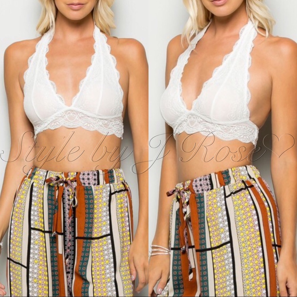 Soft Lace Halter Bralette in WHITE